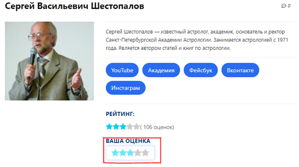 Шестопалов С.В. рейтинг астролога